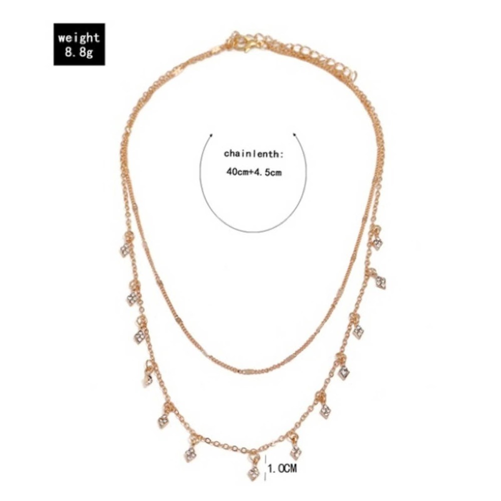 Double Layered Gold Drop Triangle Diamond Necklace - Picture 6 of 7